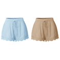 thumbnail image 1 of (2-Pack) Kcodviy Shorts for Women Casual Basketball Shorts Women Elastic Waist Drawstring Yoga Bike Shorts Women with Padding Shorts Comfy Stretch Lace Trim Beach Linen Ruffle Shorts, 1 of 6