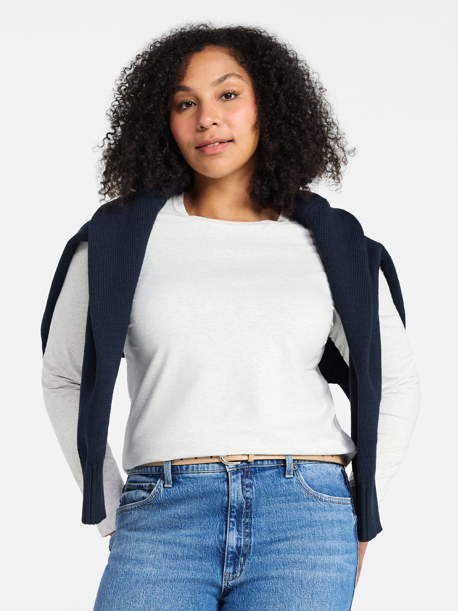 Time and Tru Women's Slim Crewneck Tee with Long Sleeves, Sizes XS-XXXL