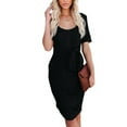 thumbnail image 4 of Women's Trendy Dress Basic Crewneck T Shirt Dress Casual Belted Office Dress Solid Color Short Sleeve Party Slim Dress, 4 of 5