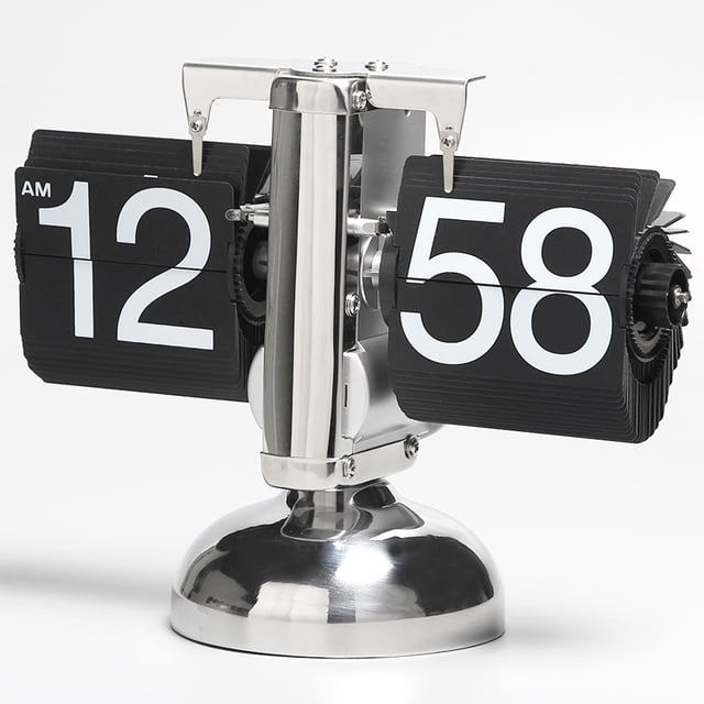 Elegant White Dual-Legged Table Clock with Automatic Page-Flipping Mechanism - Classic Metal Pendulum Design for Bedside, Desk, or Living Room Decor | Creative Gift-Worthy Timepiece for Home & Office
