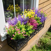 6Pcs/set Artificial Flowers for Outdoors Fake Plastic Plants Faux Shrubs Greenery Wheat Grass UV Resistant for Spring Summer Garden Patio Window Box Office Table Kitchen Home Decoration