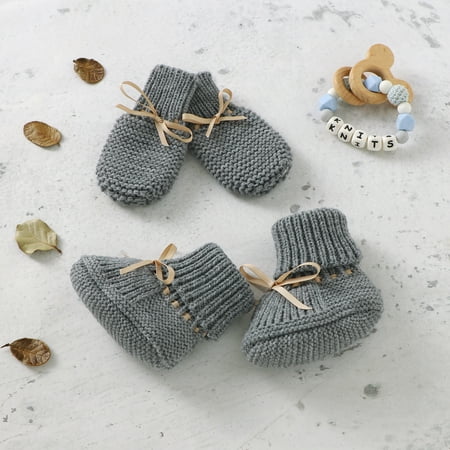 

Baby Shoes + Gloves Set Knit Newborn Girls Boys Boots Mitten Fashion Butterfly-knot Toddler Infant Slip-On Bed Shoes Hand Made