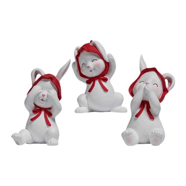 3 estatuas de conejo, esculturas de animales pequeños con diferentes gestos, figura de resina, adorno de escritorio para la entrada del gabinete