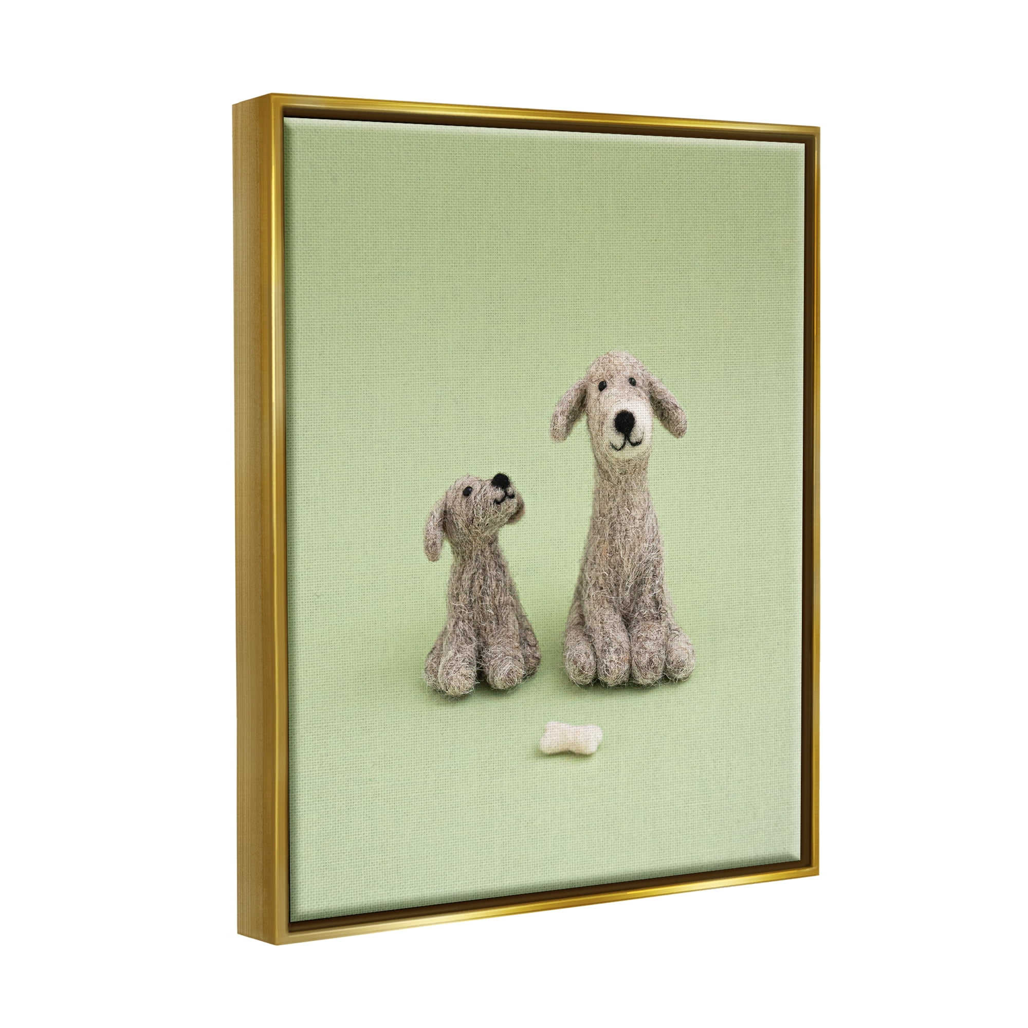 Stupell Happy Dogs & Bone Green Background Animals & Insects Photography Gold Floater Framed Art Print Wall Art