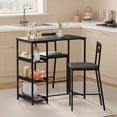 thumbnail image 2 of Space-Saving 3-Piece Bar Table and Chairs Set for 2 – Counter Height Dining Table with 3-Tier Storage, Wine Rack, Padded Stools – Perfect for Small Apartments, Rustic Brown & Black, 2 of 8