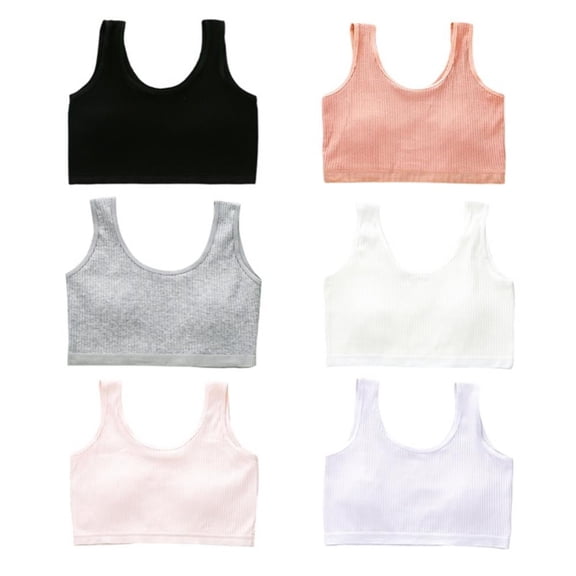 6 Pack Girls Cotton Camisole Cropped Training Bra Unpadded Bra