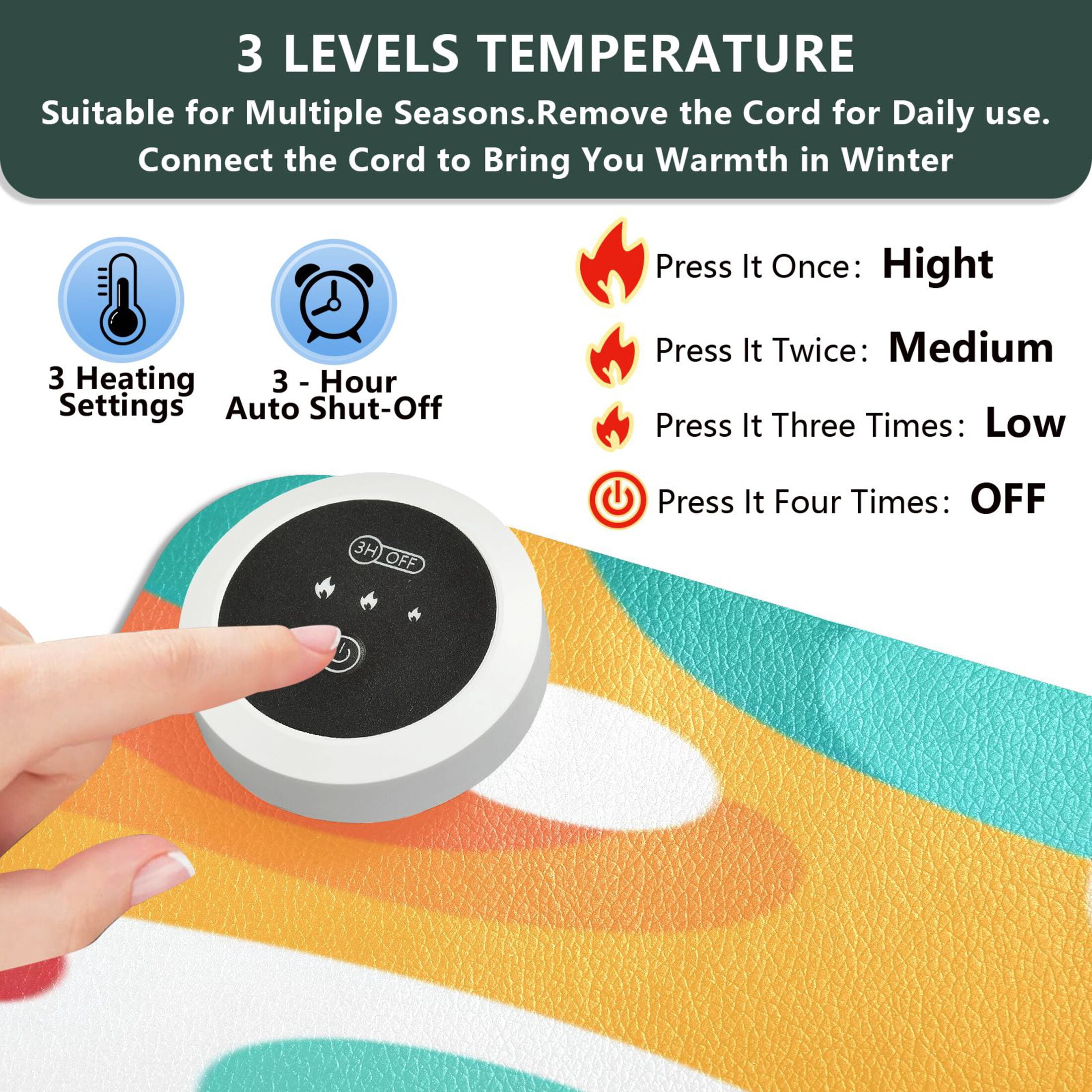 Large Heated Desk Mat Mouse Pad 31.5"x13"PU Leather Graphene Heating Desk Warmer with 3 Temperature Settings 110V US Plug Non-Slip Warm Pad for Home, Office, and Gaming Waves Of Tropical Color