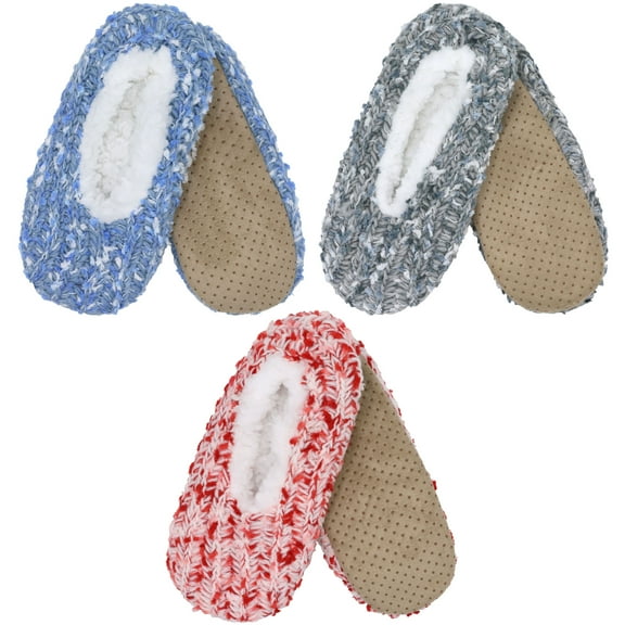BambooMN Women's Cozy Comfort Fuzzy Soft Fleece Lined Colorful Anti-Slip Grip Slippers - Assortment 3B - Medium - 3 Pairs