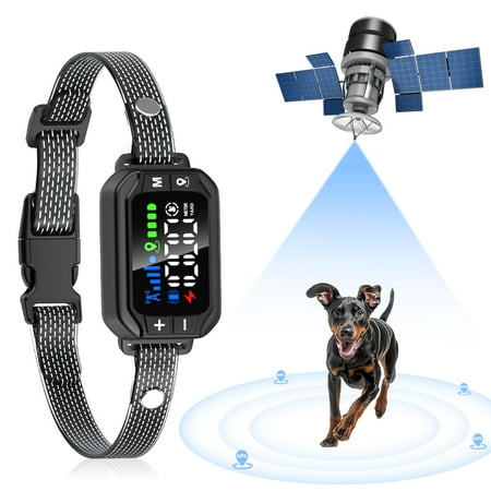 PcEoTllar GPS Wireless Dog Fence Collar Electric Dog Fence with GPS Beep/Vibration/Shock Black