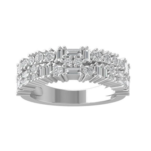ARAIYA FINE JEWELRY 14K White Gold Round and Baguette shape Lab Grown Diamond Eternity Band Ring (1 cttw, VS Clarity, D-E Color) Size 8.5