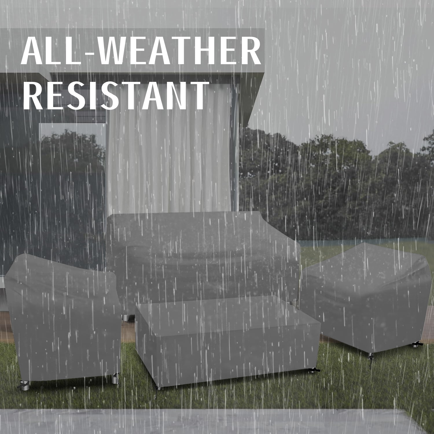 Patio Furniture Covers for 4-Piece Furniture Set, Heavy-Duty Waterproof Outdoor Furniture Covers, Include 2 Armchair Covers, 1 Sofa Cover, 1 Coffee Table Cover, Gray