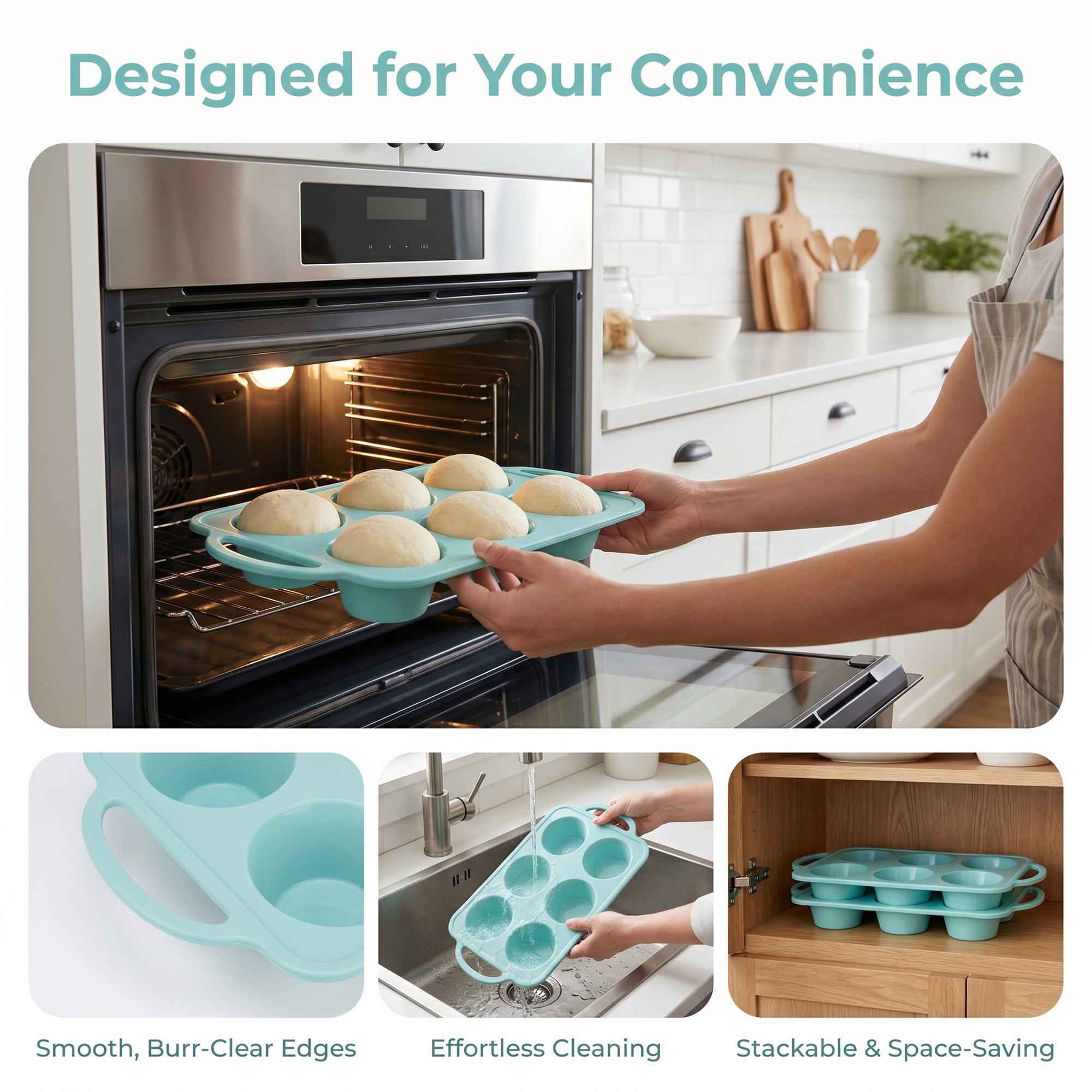 Unique Bargains Baking Pan 12-Cup Nonstick Silicone Tray with Dual Handles Green 12.8"x7.1"x1.5"