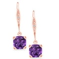 thumbnail image 3 of Gem Stone King 18K Rose Gold Plated Silver Purple Amethyst and White Diamond Earrings for Women (2.81 Cttw, Gemstone February Birthstone, Cushion 7MM), 3 of 6