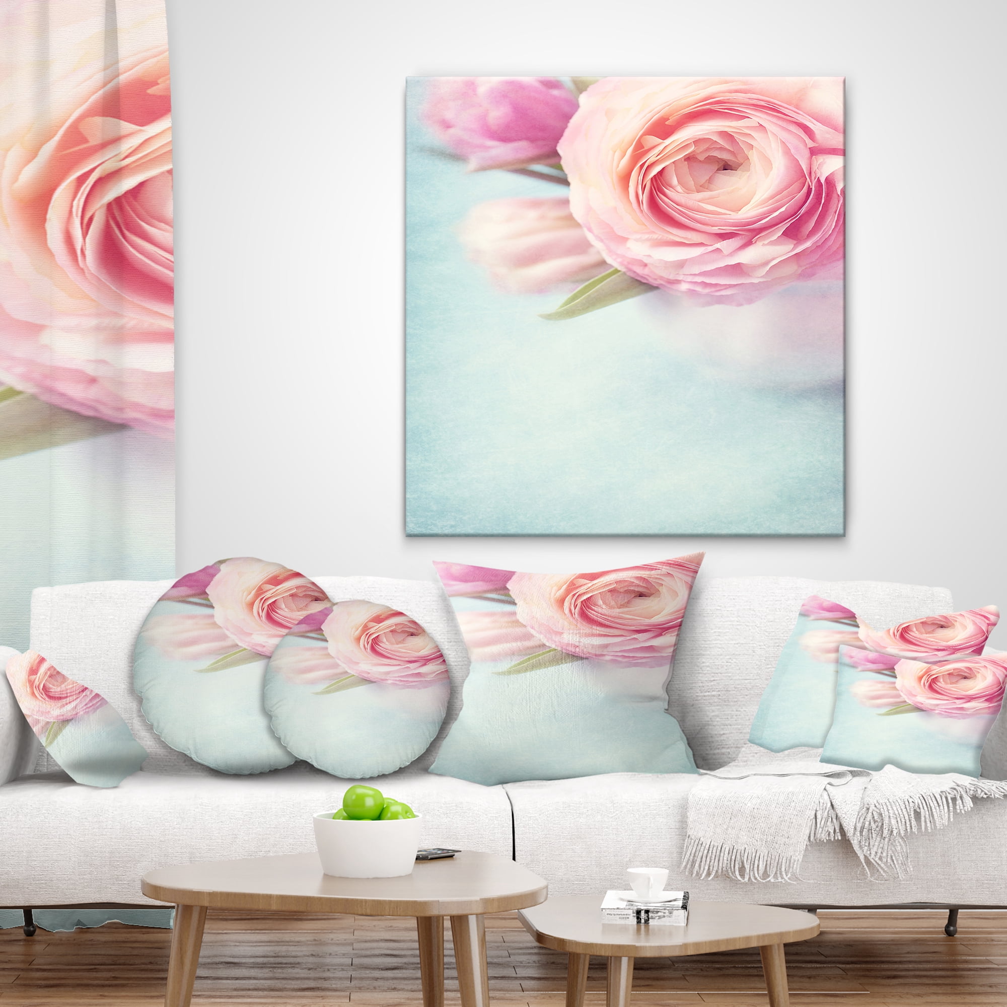 Designart Full Bloom Pink Flowers in Vase - Floral Throw Pillow - 18x18