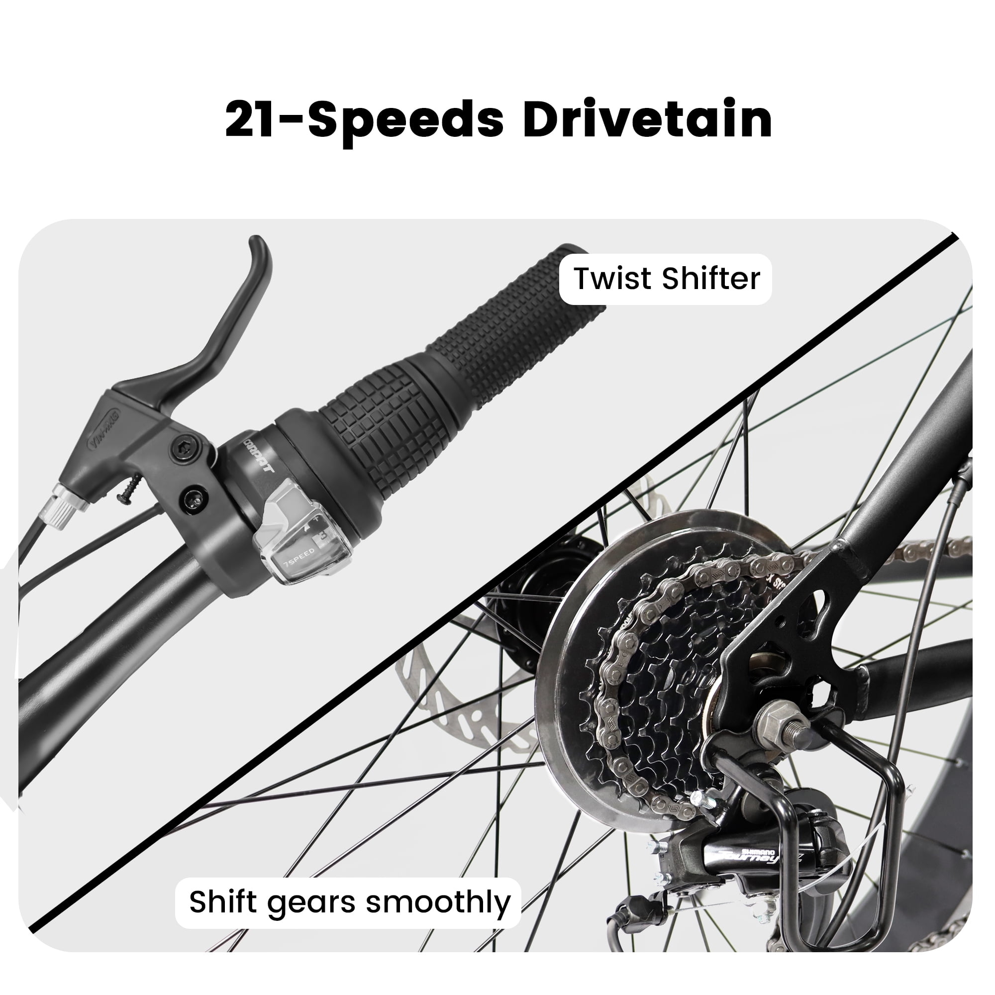 POWANLI 26"Fat Tires Mountain Bike,4-Inch Wide Wheel, 21-Speed Disc Brakes,Mens Womens Trail Beach Snow Commuter City Mountain Bike, Carbon Steel Frame Front Fork Bicycles
