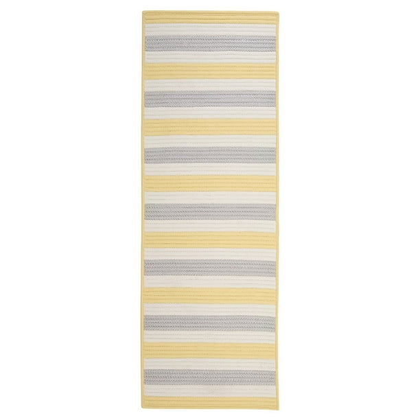 2' x 9' Yellow and Gray Rectangular Braided Runner Rug