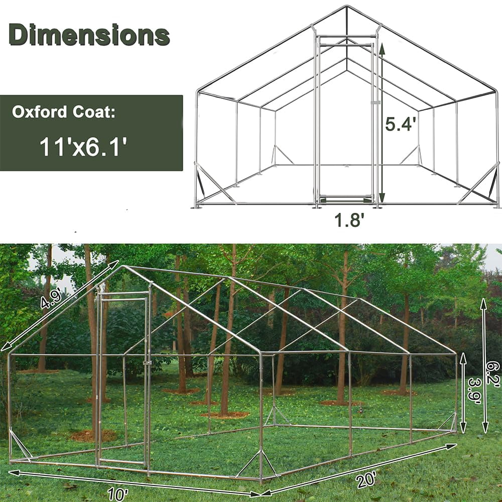 Large Metal Chicken Coop Walk-in Poultry Cage with Water-Resident and Anti-UV Cover Duck Rabbit Cat House Outdoor Chicken Run Pen with Spire Shaped Cage