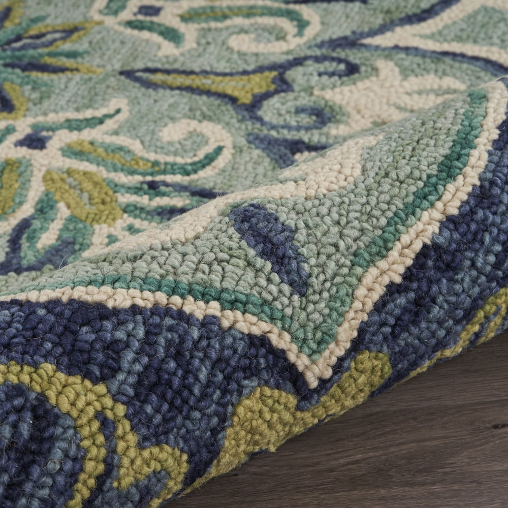 Ox Bay Eloise 6' Round Teal Floral Medallion Indoor Area Rug