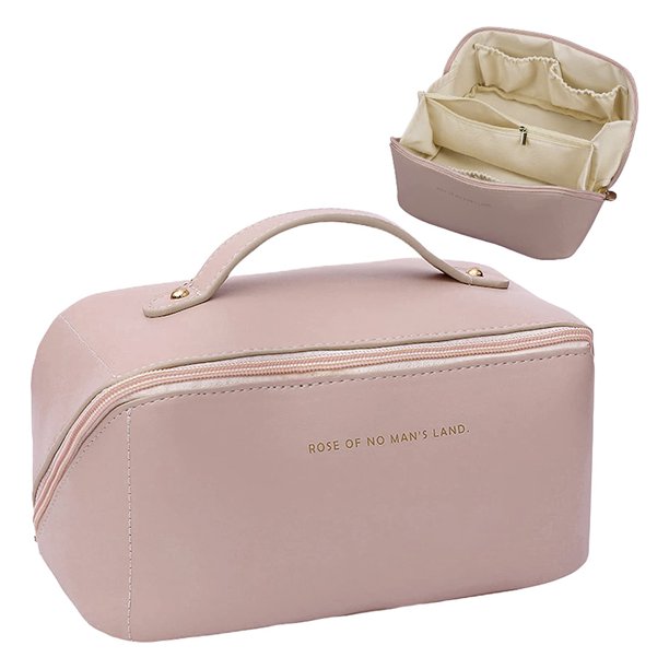 Mouind Large Capacity Travel Cosmetics Storage Bag, Portable Leather