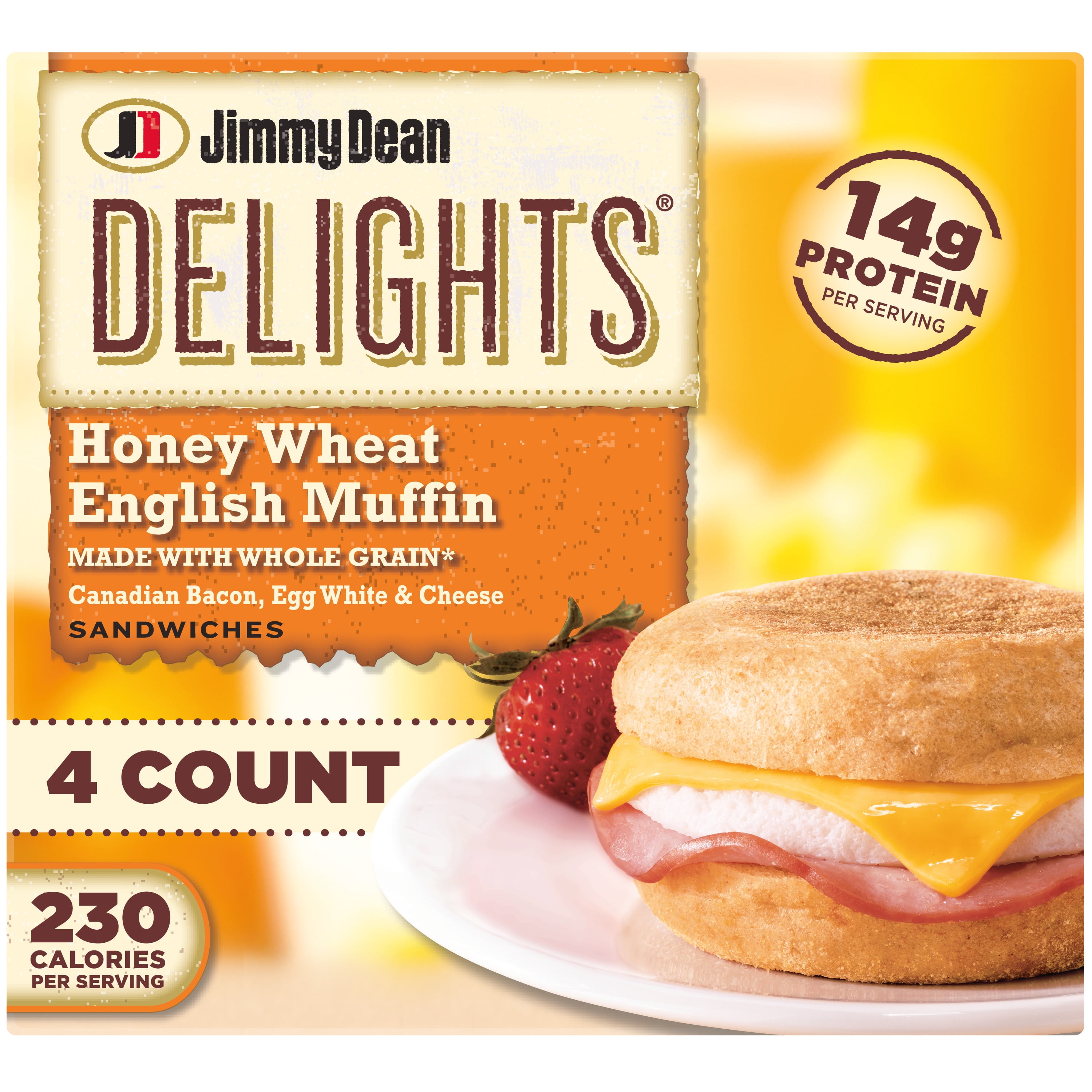 Jimmy Dean Delights Honey Wheat English Muffin, Bacon Egg White & Cheese Sandwich, 18 oz, 4 Ct (Frozen)