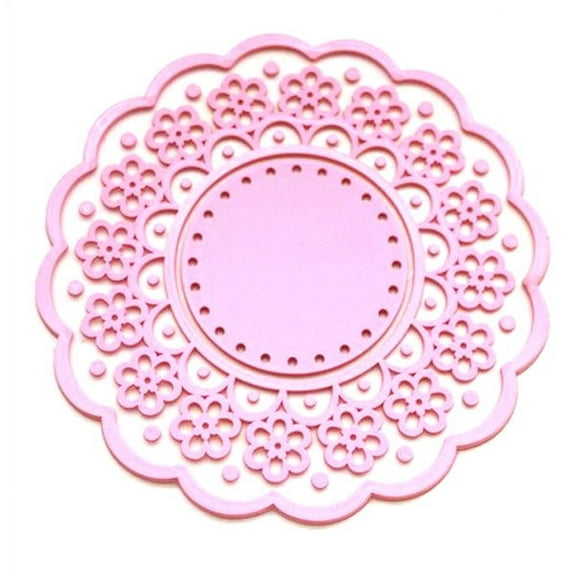 Worgeous Pink Silicone Cup Coasters with Hollowout Lace Design for Desk Insulated and Non slip 4 Pieces Diameter 10cm Thickness 3mm