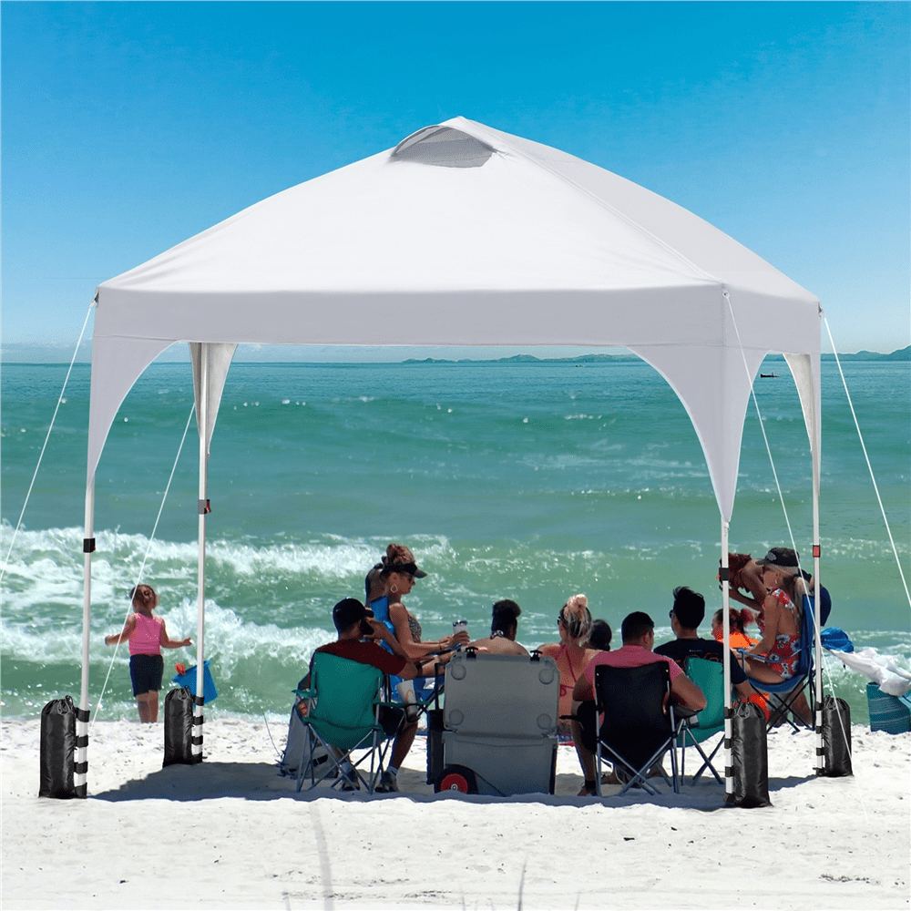 Renwick 10x10ft Pop-Up Instant Canopy Tent with 4 Sand Bags, White