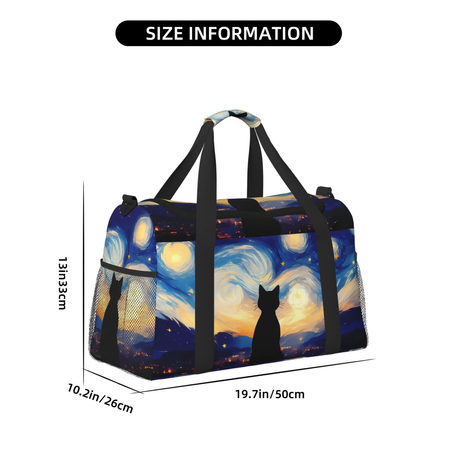 Fuzoiu Cat Under Starry Skies Print Travel Duffle Bag,Carry On Tote Bags,Duffel Bag,Sport Gym Bag, Hospital Bag for Labor and Delivery, Overnight Bag,Luggage Bag