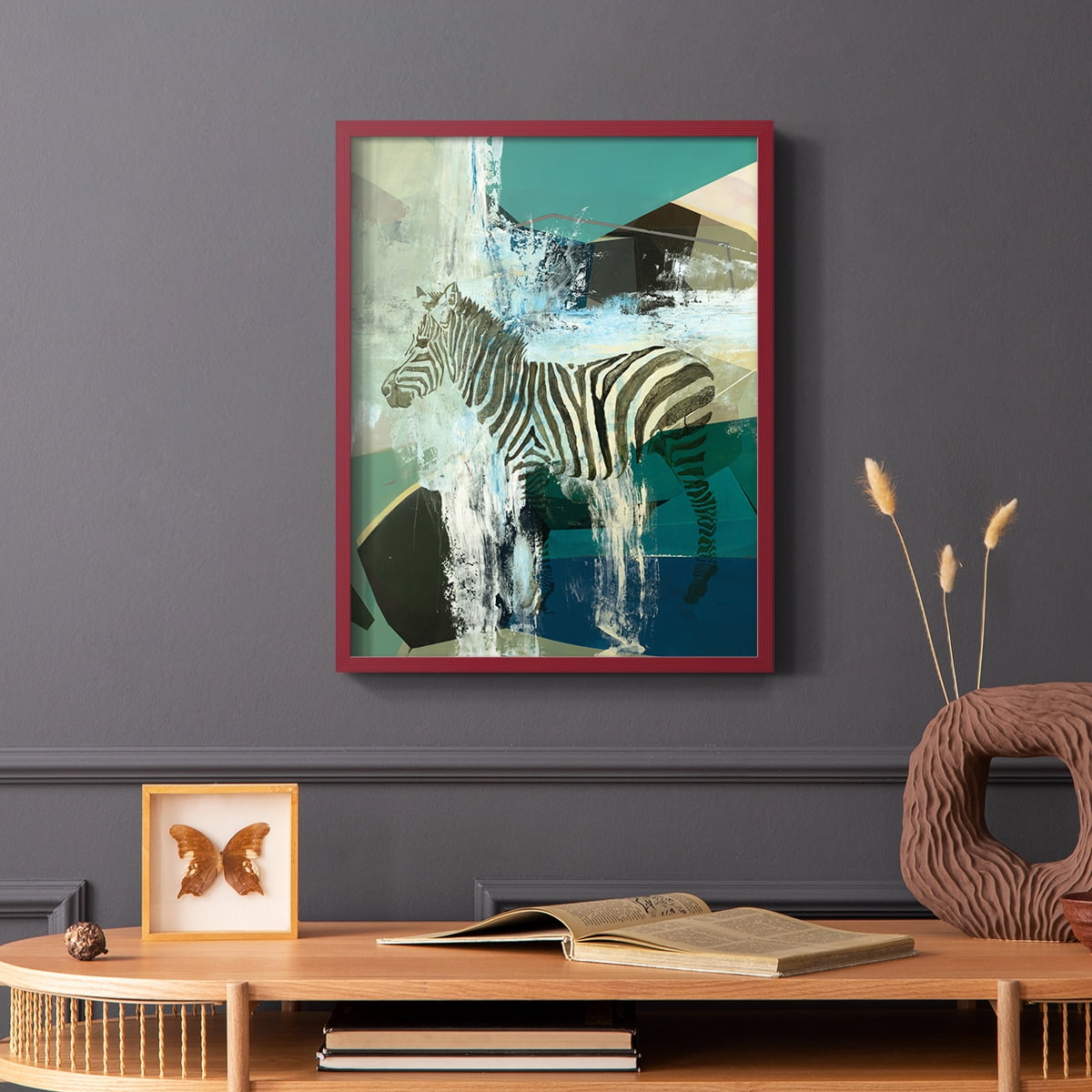 Crossing the Lines Framed Print in Red Solid Wood Framed Print No Nail Hanging