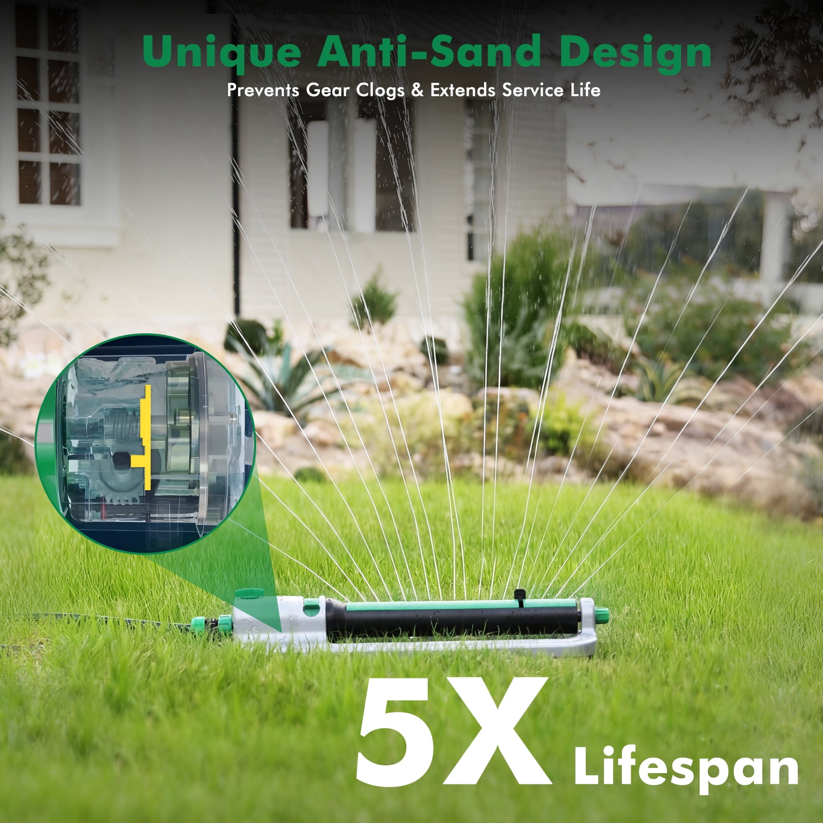 Restmo Heavy Duty 4,200 Sq. Ft. Oscillating Sprinkler with Stable Metal Base, 18 Nozzles, Adjustable Flow & Width Sprinkler for Garden, Flower Beds, Large Area Watering