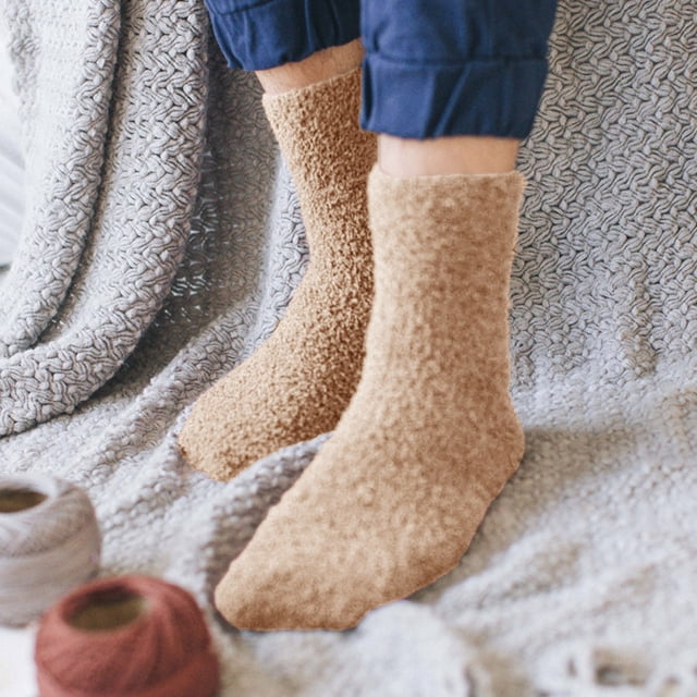 Chaussettes Marron Automne Hiver en Peluche Solide Chaude Corail pour la Maison