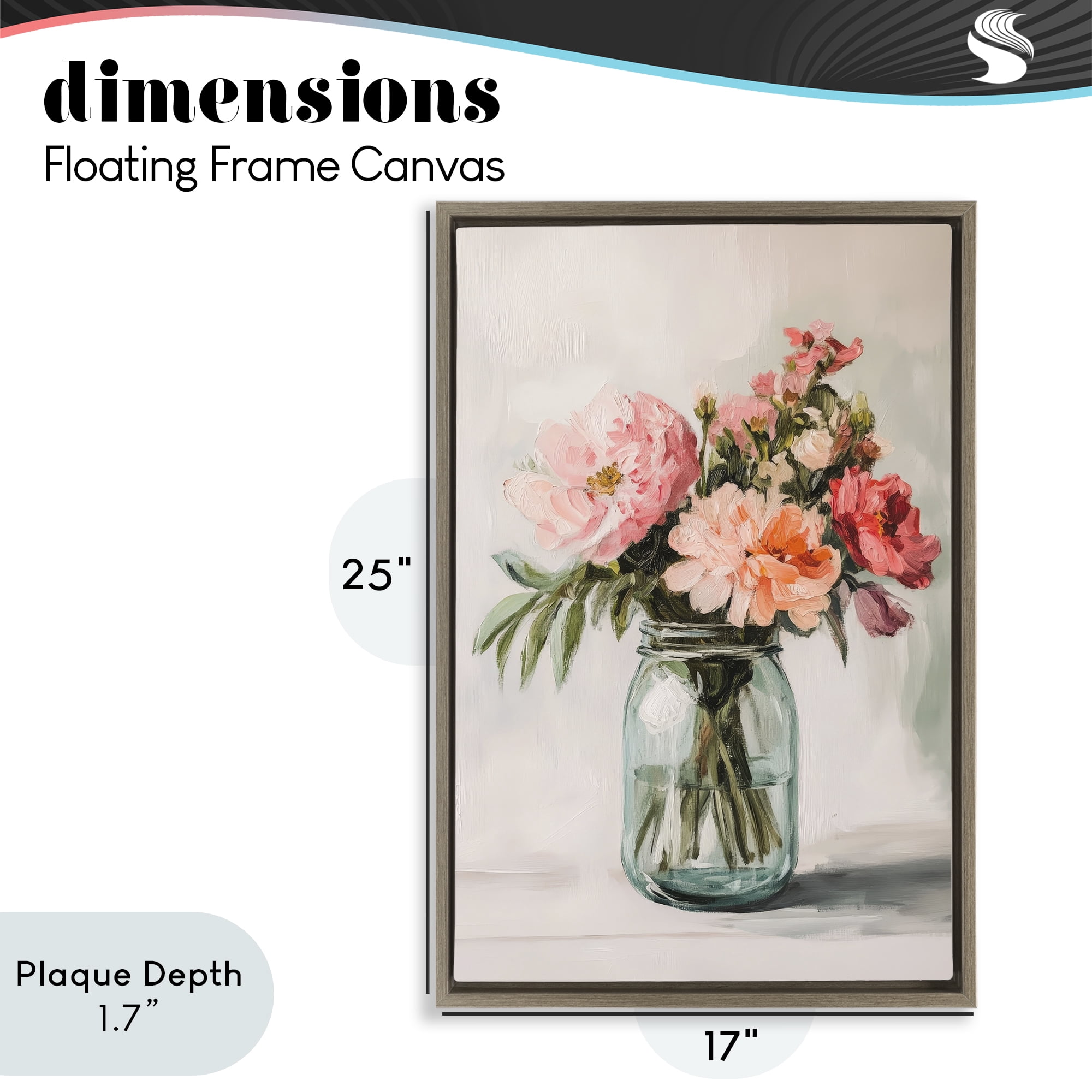 Stupell Industries Pink Flower Stems in Jar Brown Framed Floater Canvas Wall Art, design by Petal Prints Design