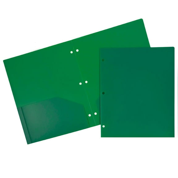 JAM Paper Heavy Duty Plastic 3 Hole Punch Pocket Folders, Extra Tough, Green, Bulk 144/Box
