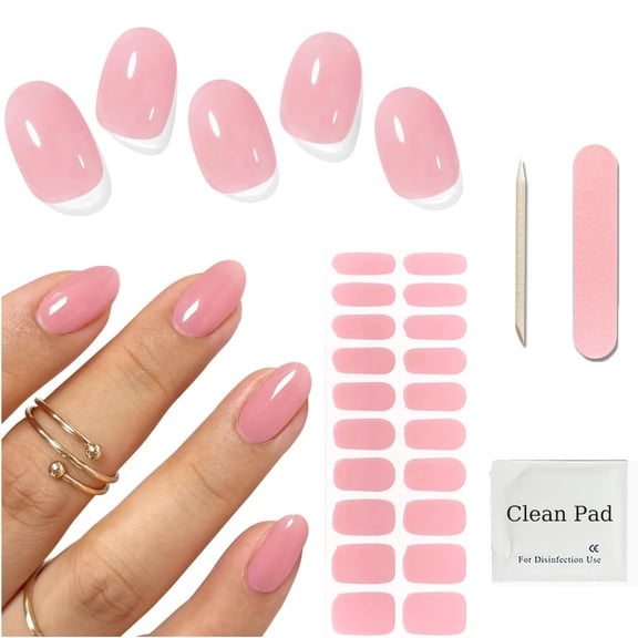 Semi Cured Gel Nail Strips Tutuviw 20 Pcs Gel Nail Wraps, Gel Nails Stickers with Prep Pad, Nail File & Wooden Stick, Long Lasting, Works with Any UV Lamps (Sheer Nude Pink)
