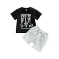 thumbnail image 2 of Toddler Baby Boy Clothes Set Letter Print 6M 12M 18M 24M 3Y Crewneck T-Shirt and Solid Color Shorts Set 2Pcs Summer Outfits, 2 of 10