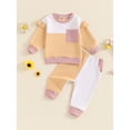 thumbnail image 2 of FEORJGP Little Baby Girl 2 Piece Casual Outfits 3M 6M 12M 18M 2T 3T Toddler Long Sleeve Sweatshirts Contrast Color Crew Neck Pullovers Frill Trim TopsCute Comfy Daily Clothes for Spring Fall, 2 of 8
