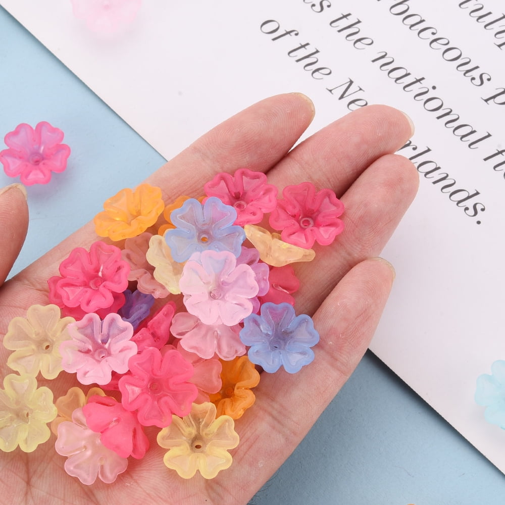 500g Transparent Frosted Acrylic Bead Caps 5-Petal Flower Mixed Color 16.5x6mm Hole: 1.6mm about 959pcs/500g