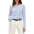 thumbnail image 2 of Women'S Boat Neck Striped Open Knit Relaxed Fit Pullover Sweater Blue L, 2 of 8