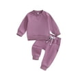 thumbnail image 2 of Toddler Kids Girls Boys Autumn Pants  0 6M 12M 18M 24M 2T 3T Clothes SetsSolid Color Long Sleeve Pullover Sweatshirt Tops Drawstring Pants Out, 2 of 9