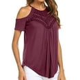 thumbnail image 2 of Honeeladyy Summer simple and plain ladies' tops Women's Casual Off The Shoulder Lace Regular Fit Short Sleeve Tops Shirt Tops, 2 of 8