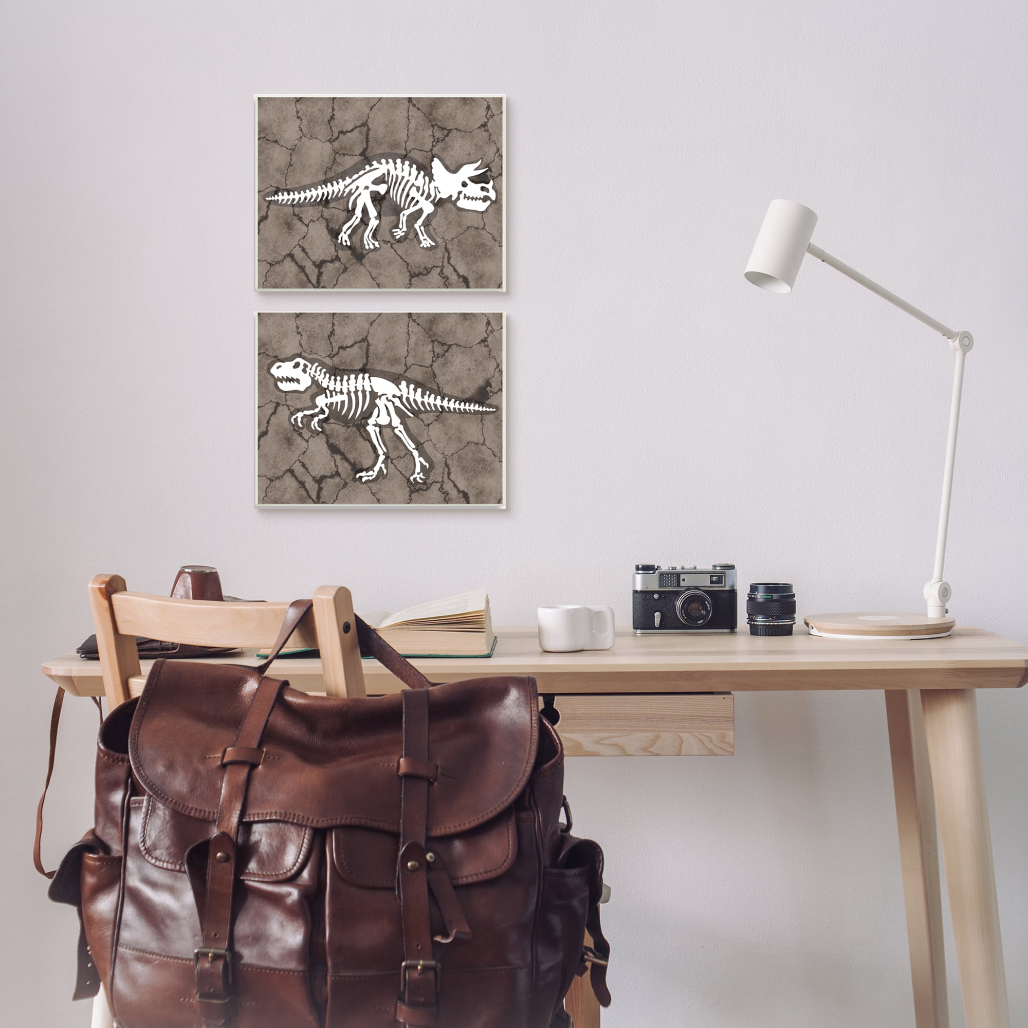 Stupell Industries Dinosaur Skeleton Artifacts Cracked Earth Pattern,2pc, each 10 x 15,Designed by Daphne Polselli