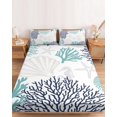 thumbnail image 2 of Twin Sze Fitted Sheet Set - Teal Navy Blue Coastal 2 Piece Bedding Sets 16" Deep Pocket Fitted Sheet with 1 Pillowcase, Summer Beach Coral Shell Ocean Brushed Microfiber Hotel Luxury Bed Sheets, 2 of 9