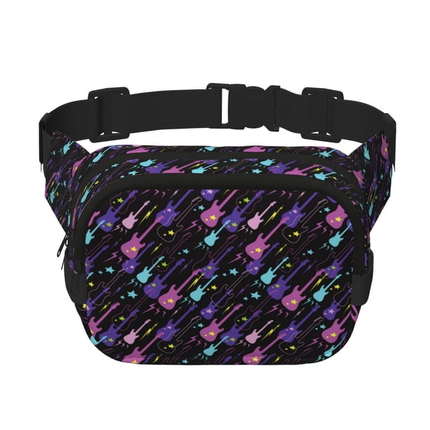 Fotbe Colorful Guitar Cangurera Cuadrada con Estampado de Doble Capa, Bolsa de Cintura Ajustable Mini para Hombres y Mujeres