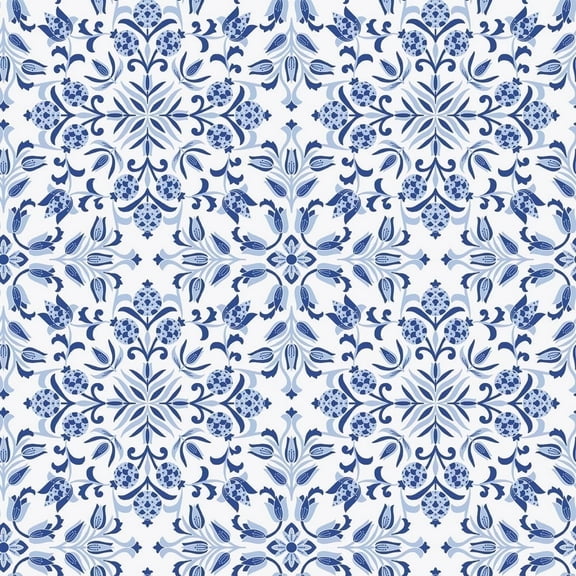 Tempaper Ornamental Tile Blue Peel and Stick Wallpaper, 20.5" x 16.5'