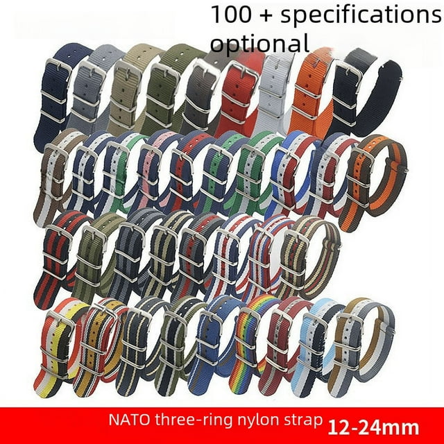 Nylon strap woven canvas waterproof steel ring strap 12-24mm