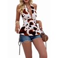thumbnail image 2 of Halter Tops for Women Summer Crop Deep V Neck Backless Tank Top Going Out Y2k Feminine Clothes White&Brown Flower M, 2 of 8