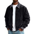 thumbnail image 2 of Men's Plus Size Colorblock Corduroy Jacket - Casual Sports Style with Pocket & Zipper, Black, L, 2 of 5