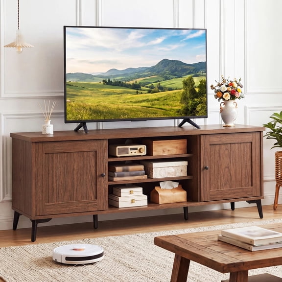 DRAZUNO 2-Door TV Stand for TVs up to 65” with 2 Storage Cabinets & 4 Adjustable Shelves