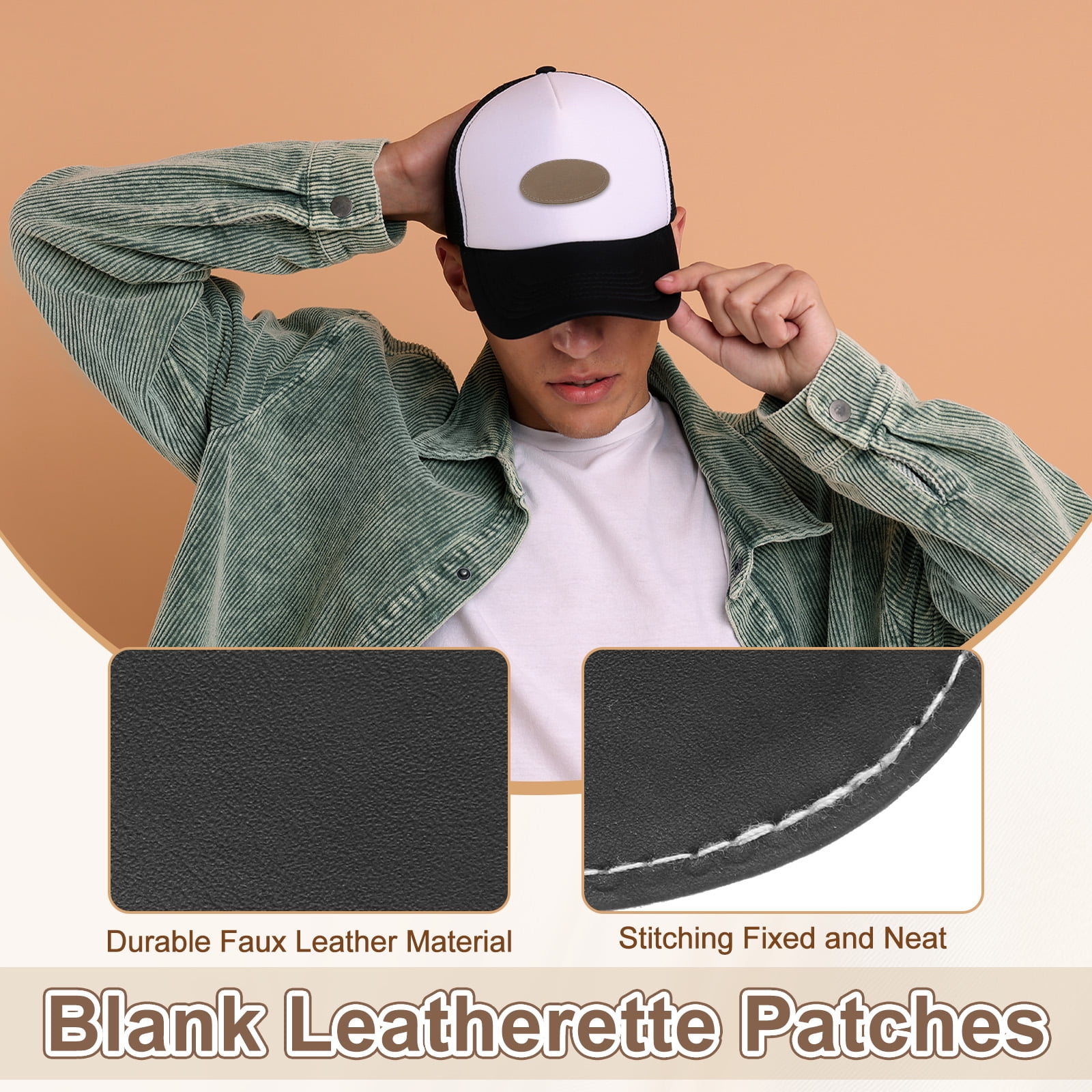 Uxcell Blank Leatherette Patches, Oval Faux Leather Hats Patches with Adhesive Iron-on Heat Press Laserable Rustic for Hats DIY Fabric Repair Sew Black