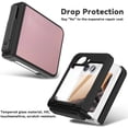 thumbnail image 2 of for Samsung Galaxy Z Flip 6 with Hinge Protection, Stylish Litchi Pattern PU Leather + PC Kickstand Case Cover with Screen Protector for Samsung Galaxy Z Flip 6, Pink, 2 of 7