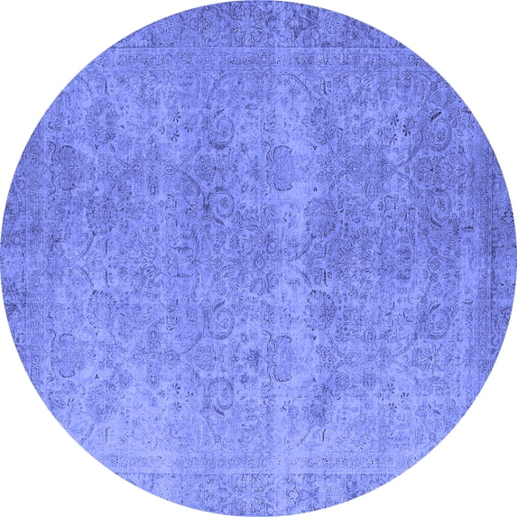 Ahgly Company Machine Washable Indoor Round Oriental Blue Industrial Area Rugs, 7' Round